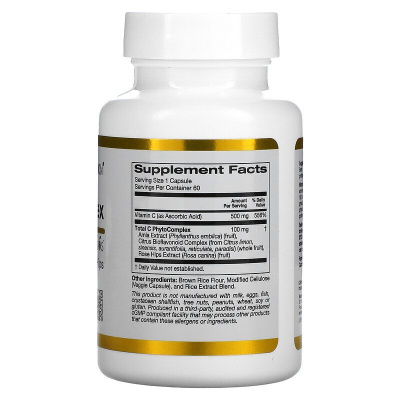 California Gold Nutrition Total C Complex (комплекс с витамином C и Capros цитрусовыми биофлавоноидами и шиповником) 500 мг 60 вег. капсул