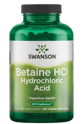 Swanson Betaine Hcl Hydrochloric Acid with Vegpeptase (Бетаин HCl соляная кислота с вегпептазой) 250 вег капсул