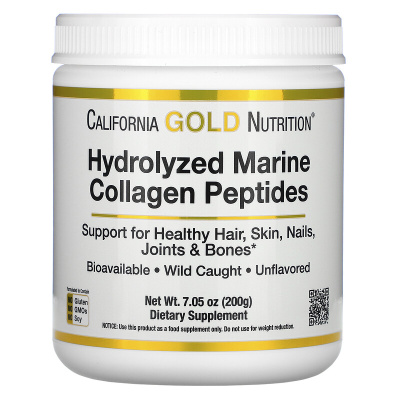 California Gold Nutrition Hydrolyzed Marine Collagen Peptides (пептиды из морского коллагена премиального качества) без вкуса 200 гр