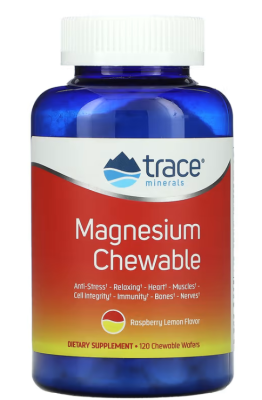 Trace Minerals Magnesium Chewable (жевательные таблетки с магнием) малина и лимон 120 таблеток