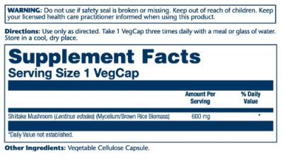 Solaray Shiitake Mushroom (Гриб Шиитаке) 600 мг 100 капсул
