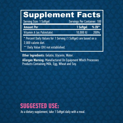 Haya Labs Vitamin A (Витамин А) 10000 МЕ 100 гелевых капсул