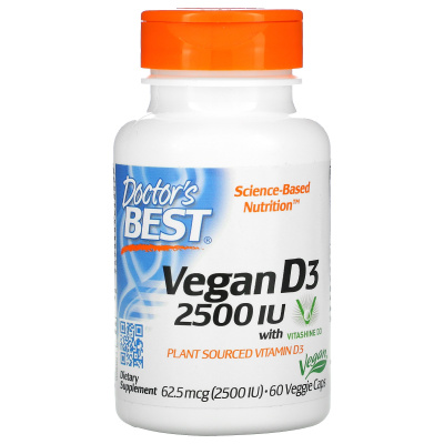 Doctor's Best Vegan D3 with Vitashine D3 (Веганский витамин D3) 2500 МЕ 60 вегетарианских капсул