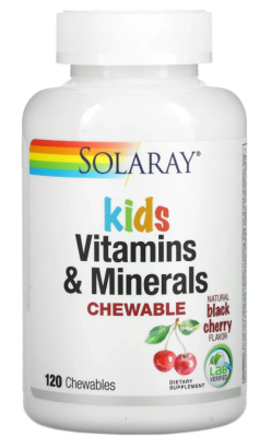 Solaray Kids Vitamins & Minerals Chewable (Детские витамины и минералы) вкус натуральной черной вишни 120 жев. таблеток