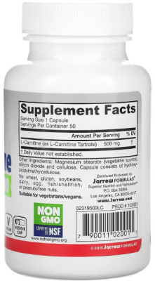 Jarrow Formulas L-Carnitine 500 (L-карнитин) 500 мг 50 растительных капсул