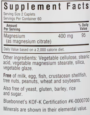 Bluebonnet Nutrition Magnesium Citrate (Цитрат магния) 400 мг 120 каплет
