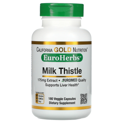 California Gold Nutrition Milk Thistle Extract 80% Silymarin EuroHerbs (Экстракт Расторопши 80% силимарина )180 вег. капсул