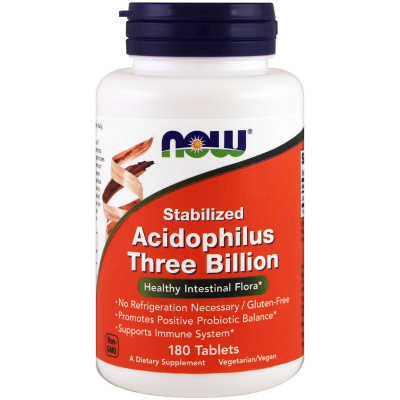 NOW Stabilized Acidophilus Three Billion (Стабилизированный ацидофилус 3 млрд единиц) 180 таблеток, срок годности 07/2023