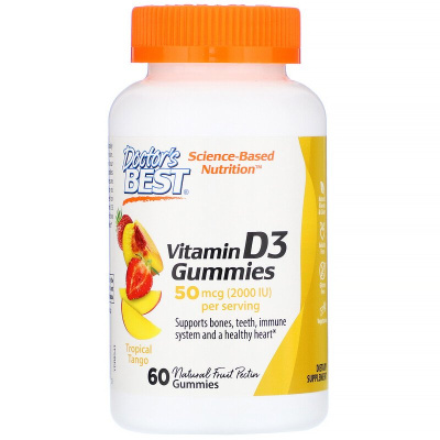 Doctor's Best Vitamin D3 Gummies (Витамин D3) 50 мкг (2000 МЕ) 60 жевательный таблеток со вкусом тропических фруктов
