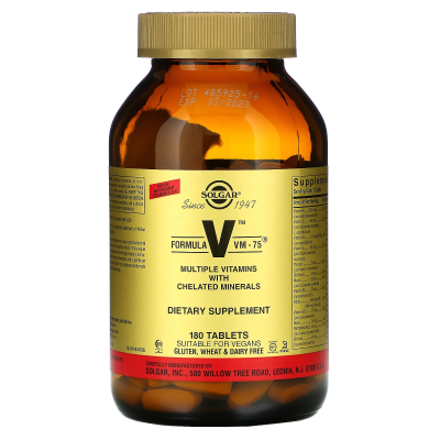 Solgar Formula V VM-75 (мультивитамины и хелатные минералы) 180 таблеток, 06/24