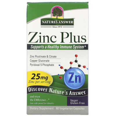 Nature's Answer Zinc Plus (Цинк) 25 mg 60 капсул