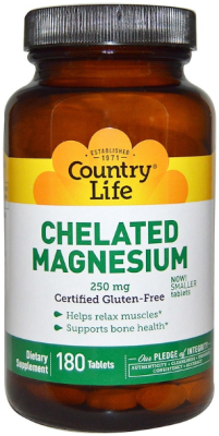 Country Life Chelated Magnesium (Хелатный магний) 250 мг 180 таблеток, срок годности 09/2023