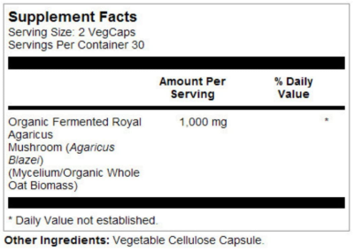 Solaray Fermented Royal Agaricus Mushroom Organically Grown (Органически выращенный ферментированный королевский агарикус) 500 мг 60 капсул