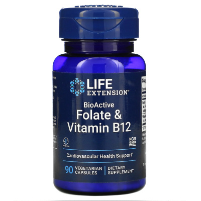 Life Extension BioActive Folate & Vitamin B12 (биоактивные фолат и витамин B12) 90 вег. капсул