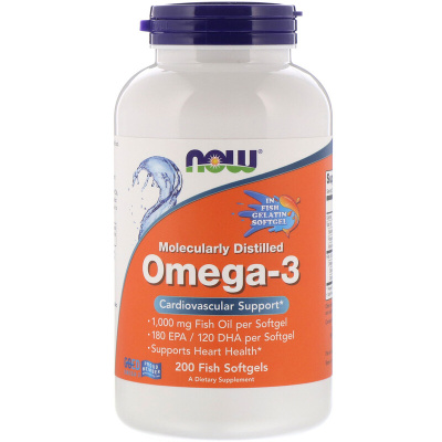 NOW Omega-3 1000 мг 200 рыбных капсул