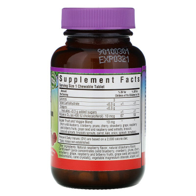 Bluebonnet Nutrition Rainforest Animalz Vitamin D3 (витамин D3) с натуральным ягодным вкусом 400 МЕ 90 жевательных таблеток