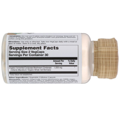 Solaray Organic Grown Fermented Cordyceps (Органический Ферментированный Кордицепс) 500 мг 60 капсул