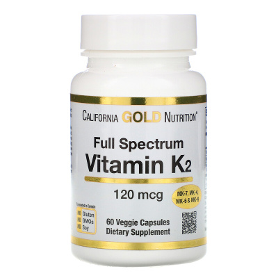 California Gold Nutrition Full Spectrum Vitamine K2 (Витамин К2 в виде МК-4, МК-6, МК-7, МК-9) 120 мкг 60 капсул