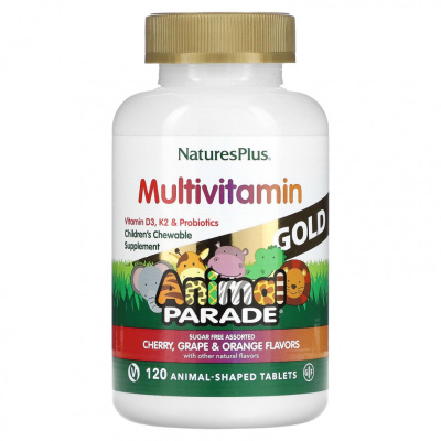 NaturesPlus Source of Life Animal Parade Gold добавка для детей с мультивитаминами и минералами ассорти из натуральных вкусов 120 таблеток