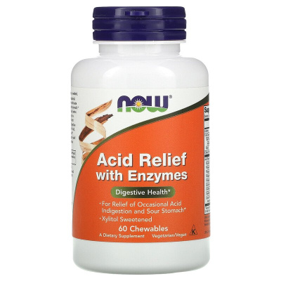 NOW Acid Relief Chew Enzymes (средство для снижения кислотности с ферментами) 60 леденцов