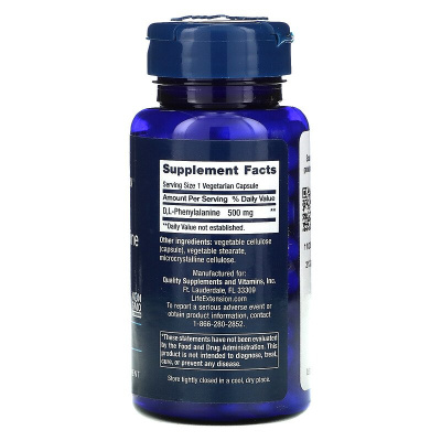 Life Extension D, L-Phenylalanine (D, L-фенилаланин) 500 мг 100 капсул