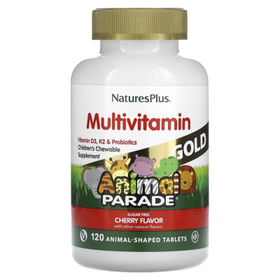 NaturesPlus Source of Life Animal Parade Gold Children's Chewable Multi-Vitamin & Mineral Supplement со вкусом вишни 120 жевательных таблеток
