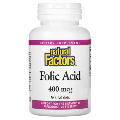 Natural Factors Folic Acid (Фолиевая кислота) 400 мкг 90 таблеток