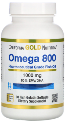 California Gold Nutrition Omega 800 (рыбий жир фармацевтической категории в форме триглицеридов) 1000 мг 90 капсул