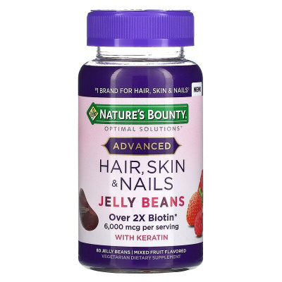 Nature's Bounty Advanced Hair, Skin & Nails (добавка для здоровья волос, кожи и ногтей) фруктовое ассорти 3000 мкг 80 жевательных конфет