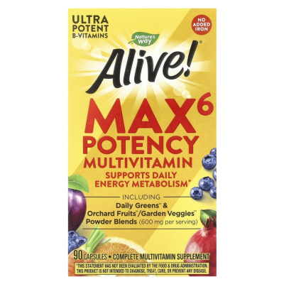 Nature's Way Alive! Max6 Potency (мультивитаминный комплекс без железа) 90 капсул