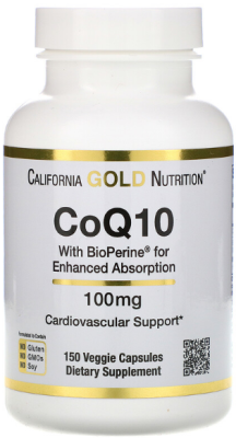 California Gold Nutrition CoQ10 (Коэнзим Q10) класса USP с экстрактом BioPerine 100 мг 150 капсул