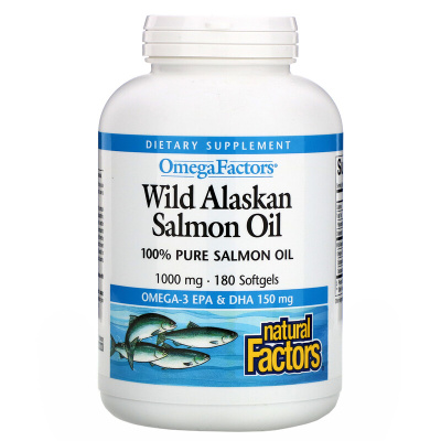 Natural Factors Omega Factors Wild Alaskan Salmon Oil (жир дикого аляскинского лосося) 1000 мг 180 мягких таблеток