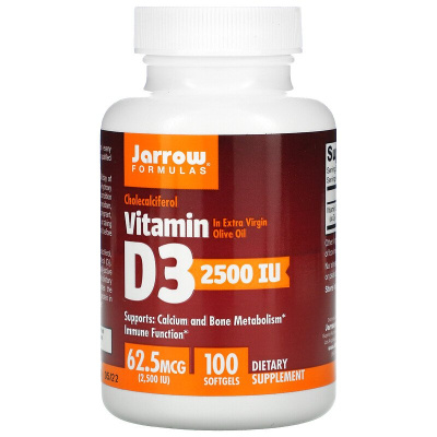 Jarrow Formulas Vitamin D3 (Витамин D3 холекальциферол) 2500 МЕ 100 капсул срок годности 06/2023