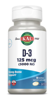 KAL D-3 ActiveGels 5000 IU (Витамин D-3) 125 мкг 5000 МЕ 90 гелевых капсул, срок годности 10/2023