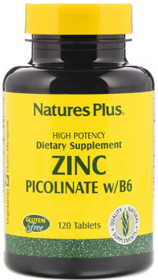 NaturesPlus Zinc Picolinate w/B6 (Пиколинат цинка с витамином B6) 120 таблеток, 06/24