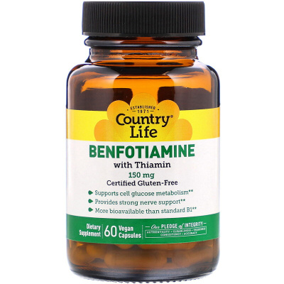 Country Life Benfotiamine with Thiamin (Бенфотиамин с коферментом B1) 150 мг 60 капсул