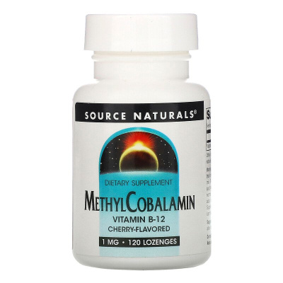Source Naturals MethylCobalamin Vitamin B12 (витамин B12 в виде метилкобаламина) со вкусом вишни 1 мг 120 леденцов