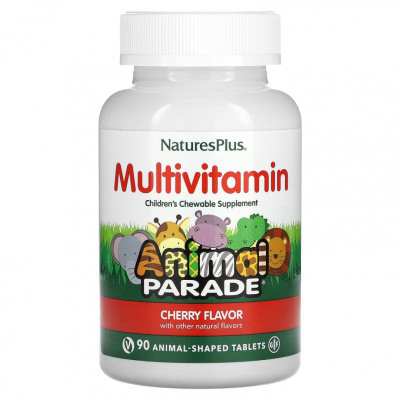 NaturesPlus Source of Life Animal Parade Children's Chewable Multi-Vitamin & Mineral Supplement (детская мультивитаминно-минеральная добавка) вишня 90 таблеток в форме животных