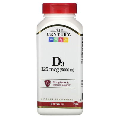 21st Century Vitamin D3 125 мкг (5000 МЕ) 360 таблеток