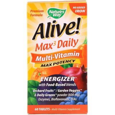 Nature's Way Alive! Max3 Daily (мультивитамины) без железа 60 таблеток