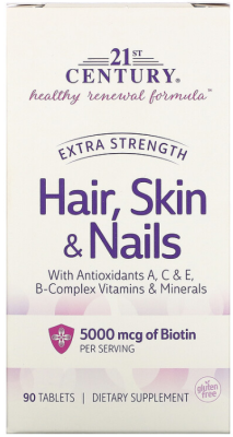 21st Century Hair Skin & Nails Extra Strength (добавка для волос кожи и ногтей повышенная сила действия) 90 таблеток