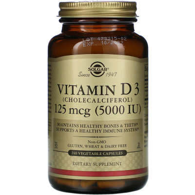Solgar Vitamin D3 (cholecalciferol) 125 мкг 5000 IU 240 капсул.