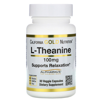 California Gold Nutrition L-Theanine AlphaWave (L-теанин поддержка расслабления успокоение) 100 мг 30 капсул