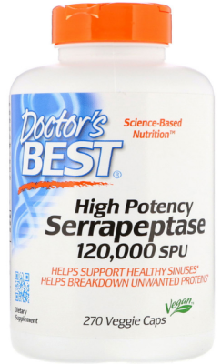 Doctor's Best High Potency Serrapeptase (Серрапептаза высокой эффективности) 120 000 единиц серрапептазы 270 капсул