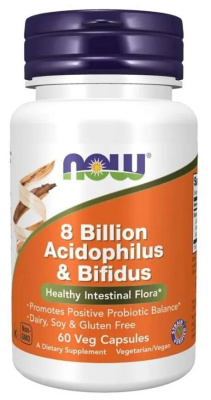 NOW 8 Billion Acidophilus & Bifidus (8 млрд ацидофильных и бифидобактерий) 60 вегетарианских капсул