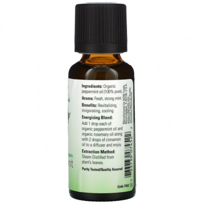 NOW Organic Essential Oils Peppermint (Эфирные масла Перечная мята) 1 жидкая унция (30 мл)