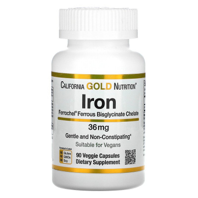 California Gold Nutrition Ferrochel Iron (Bisglycinate) железо (бисглицинат) 36 мг 90 капсул