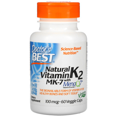 Doctor's Best Natural Vitamin K2 MK-7 MenaQ7 (Натуральный витамин K2 MK-7 с MenaQ7) 100 мкг 60 капсул