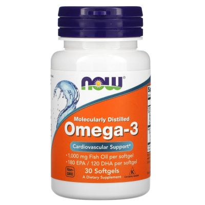 NOW Omega-3 1000 мг Молекулярная дистилляция 30 капсул