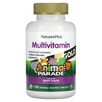NaturesPlus Source of Life Animal Parade Gold Children's Chewable Multi-Vitamin & Mineral Supplement со вкусом винограда 120 жевательных таблеток